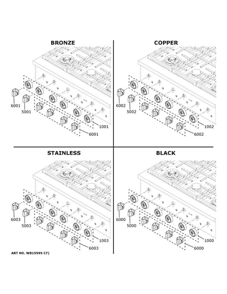 Cafe Customization Diagram and Parts List for CGU366P3T1D1  General Electric Cooktop