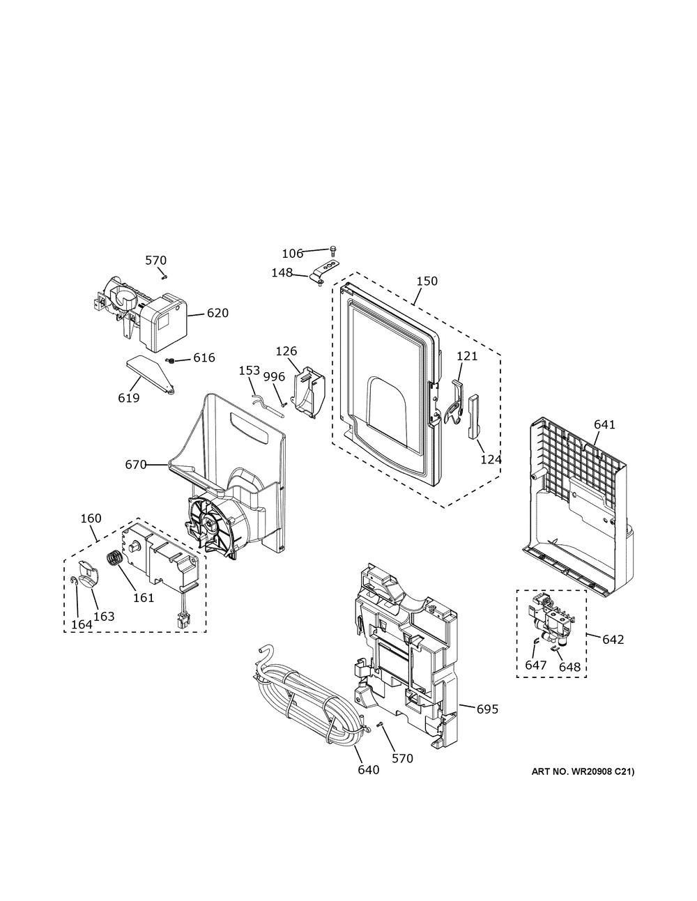 Ice Maker And Dispenser Diagram and Parts List for PYE22KBLSTS  General Electric Refrigerator