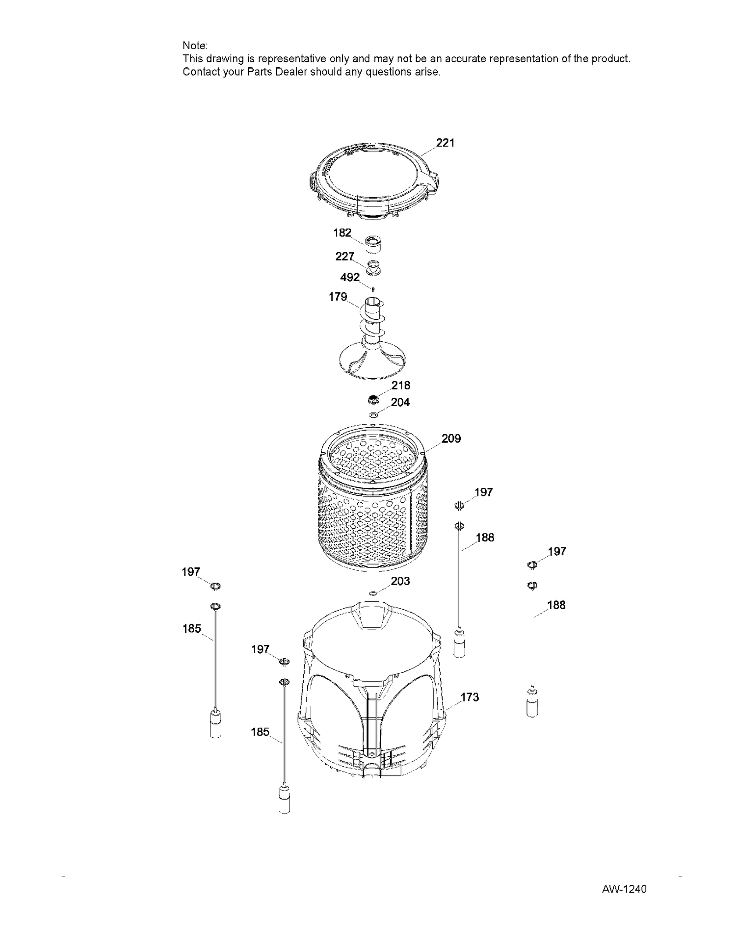 TUB, BASKET & AGITATOR Diagram and Parts List for GTW460BMK0WW  General Electric Washer