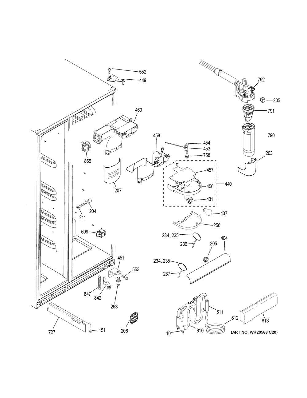 Fresh Food Section Diagram and Parts List for GSS25CGHKCWW  General Electric Refrigerator