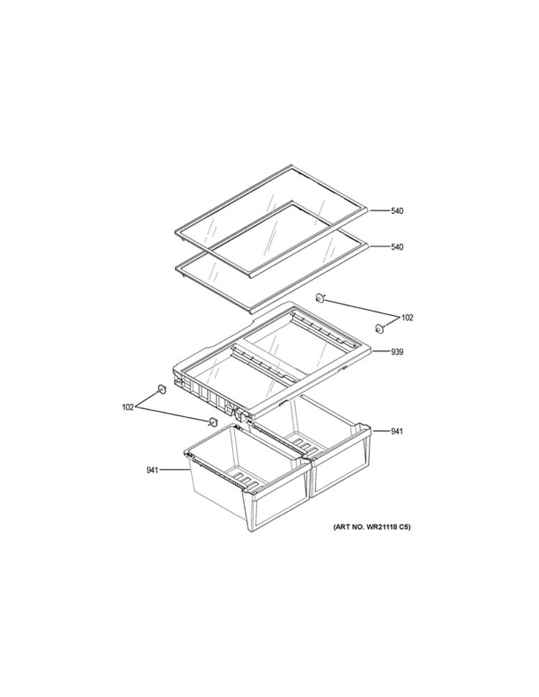 Fresh Food Shelves 1 Diagram and Parts List for GBE21DGKURBB  General Electric Refrigerator