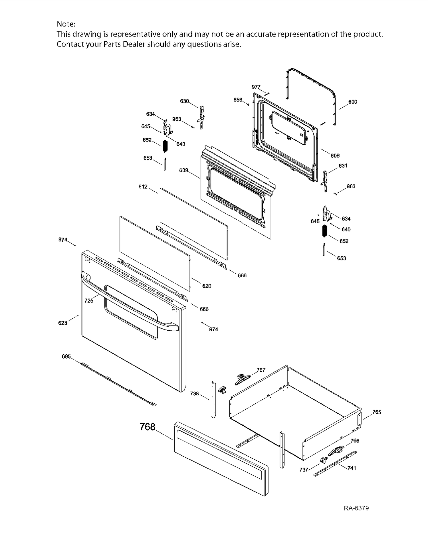 DOOR & DRAWER PARTS Diagram and Parts List for JCBS25M2BB  General Electric Range