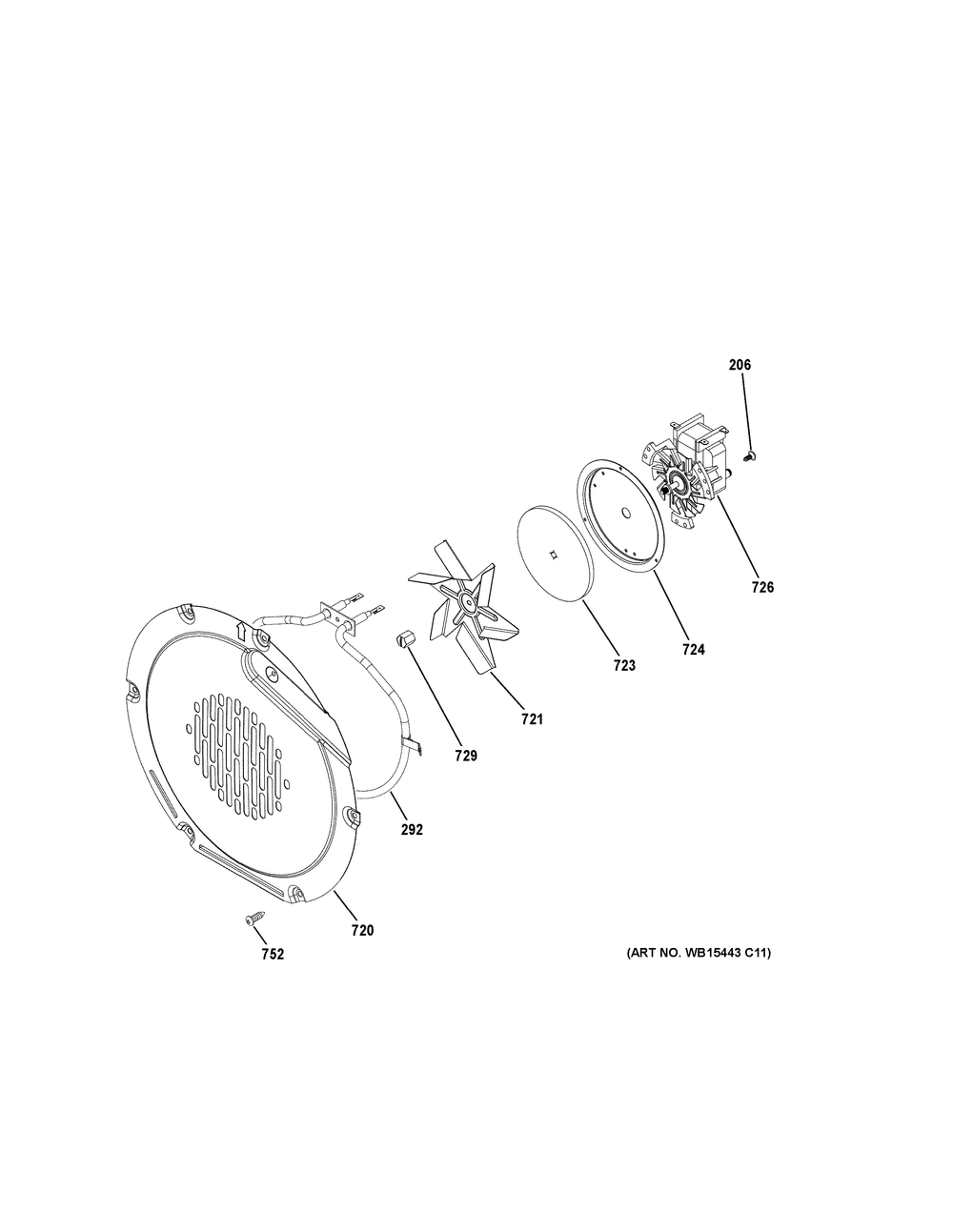 Convection Fan Diagram and Parts List for JGSS86SP3SS  General Electric Range