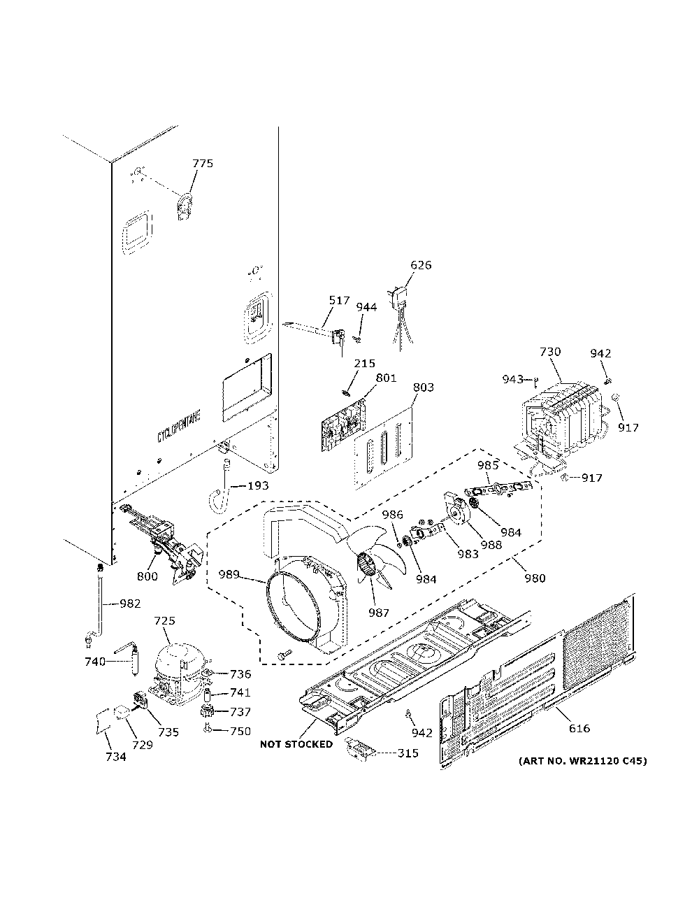 Machine compartment Diagram and Parts List for GNE25JSKLFSS  General Electric Refrigerator