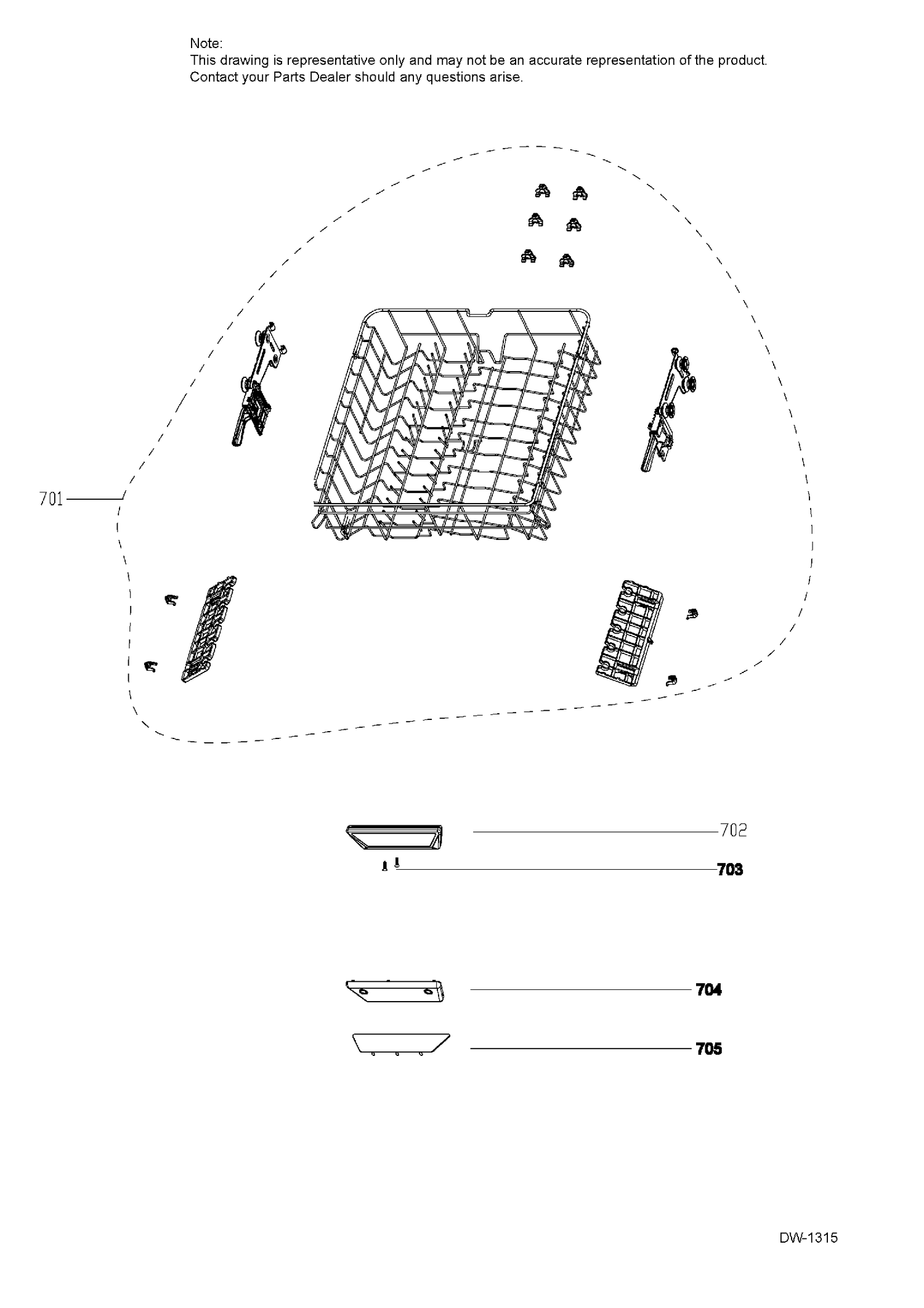UPPER RACK ASSEMBLY Diagram and Parts List for PDT660SGF2BB  General Electric Dishwasher