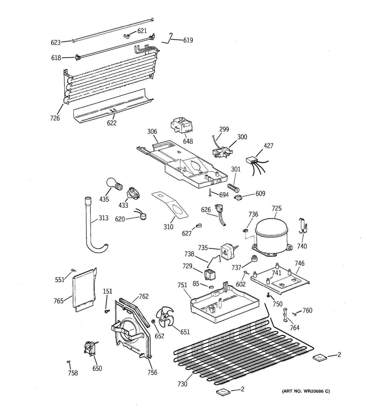 UNIT PARTS Diagram and Parts List for MTS17GBSGRWW  General Electric Refrigerator