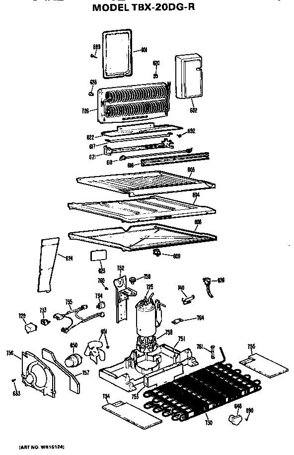 Unit Parts Diagram and Parts List for TBX20DGR  General Electric Refrigerator