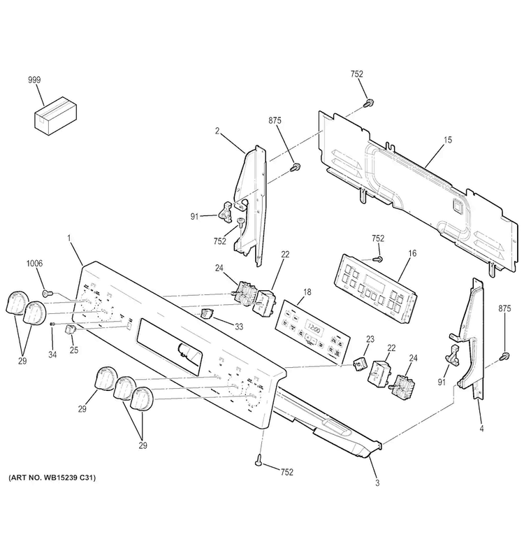 Control Panel Diagram and Parts List for JB700DJ1BB  General Electric Range