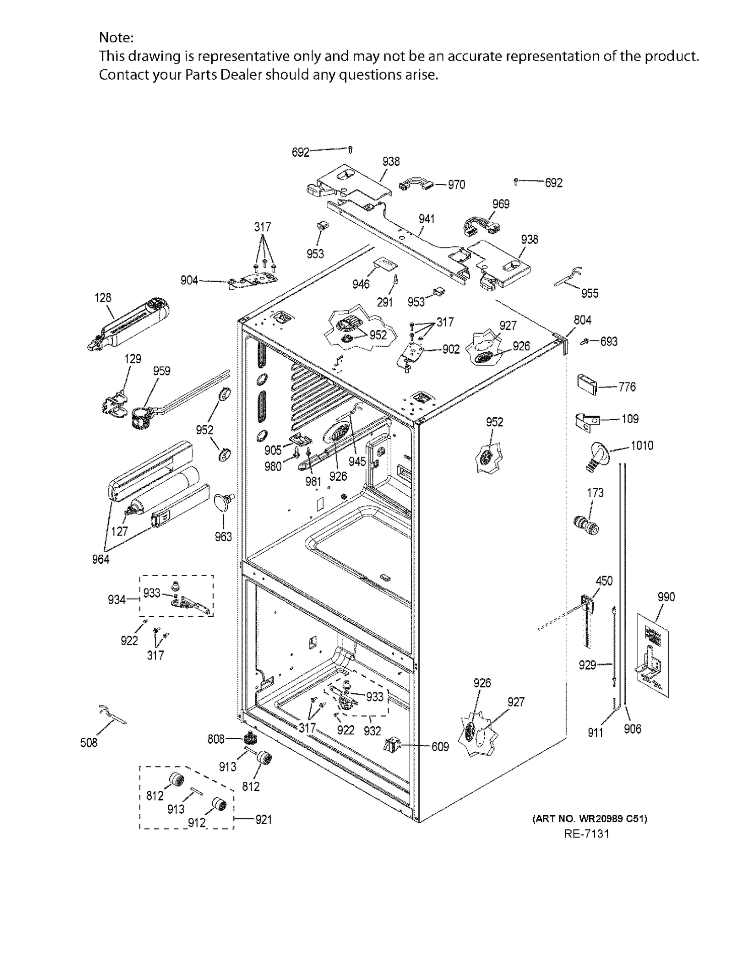CASE PARTS Diagram and Parts List for PWE23KMKFES  General Electric Refrigerator