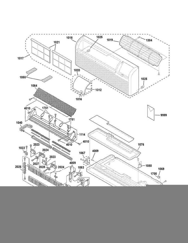 Grille, Heater & Base Pan Parts Diagram and Parts List for AZ61H12EABW3  General Electric Air Conditioner