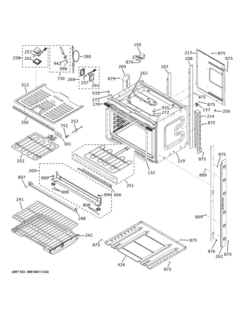 Upper Oven Diagram and Parts List for CTD90FP4N4W2  General Electric Wall Oven