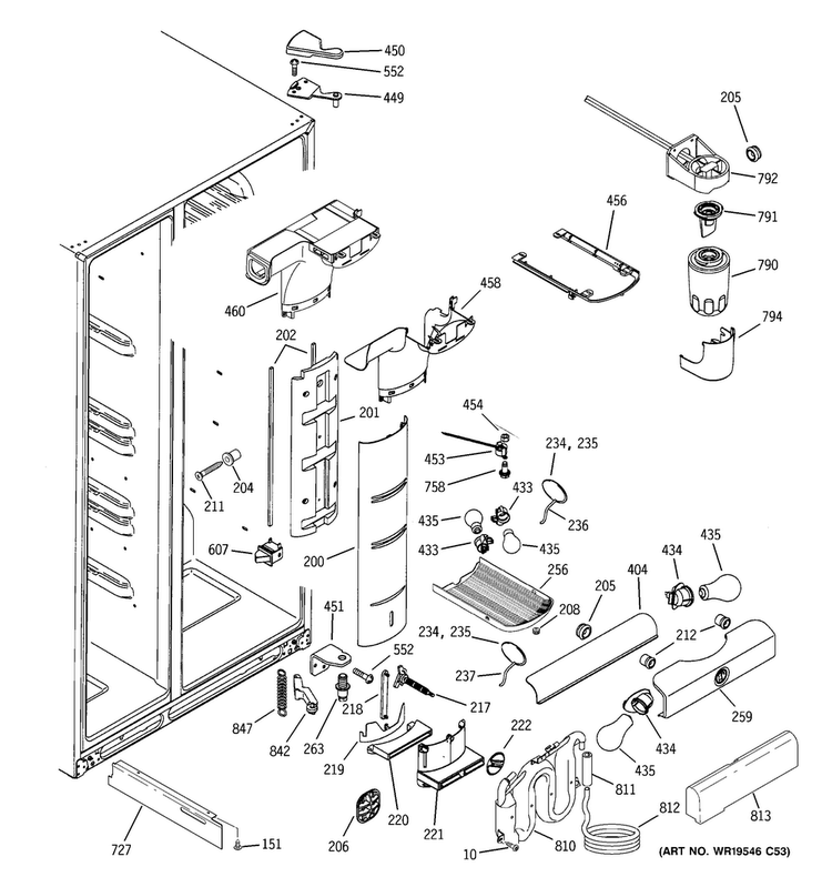 Fresh Food Section Diagram and Parts List for CSW25LSWASS  General Electric Refrigerator