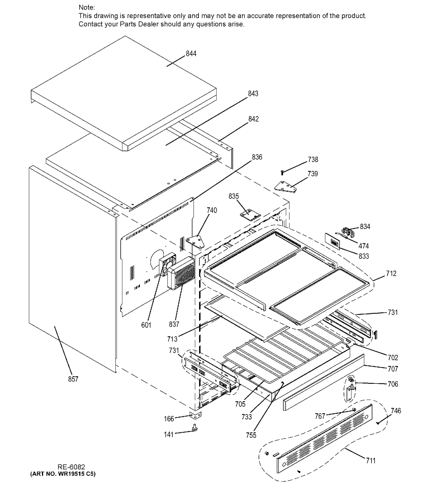 CABINET & SHELVES Diagram and Parts List for ZDOD240HASS  General Electric Refrigerator