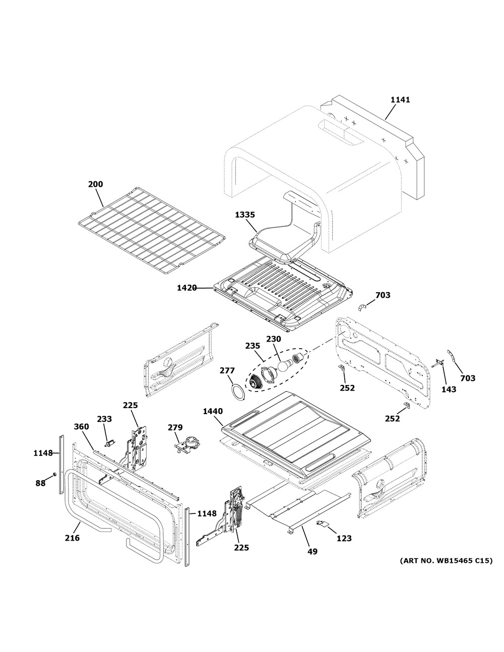 Upper Oven Diagram and Parts List for PGB960SEJ5SS  General Electric Range