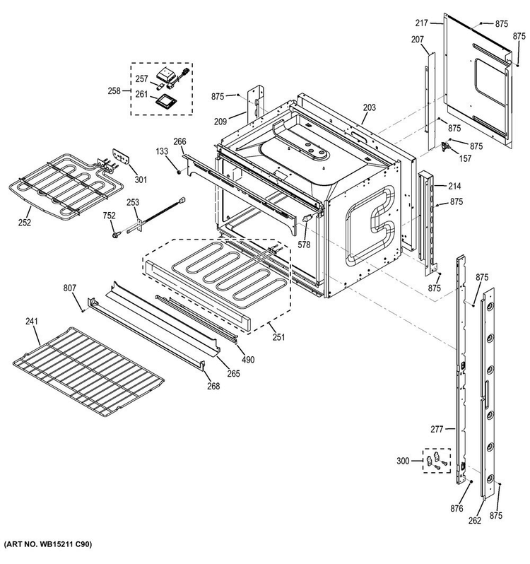 Upper Oven Diagram and Parts List for JT3500DF4WW  General Electric Wall Oven
