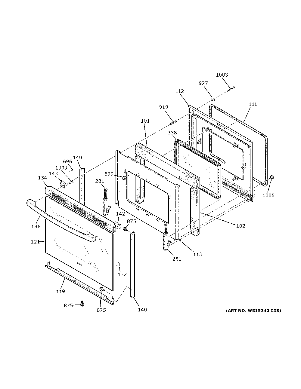 Door Diagram and Parts List for XB258DM2BB  General Electric Range