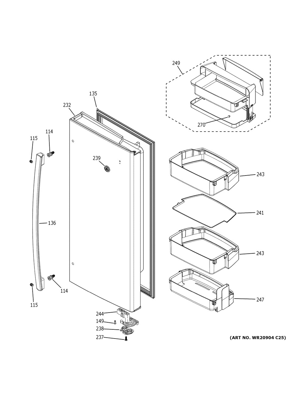 Fresh Food Door - Rh Diagram and Parts List for PYE22PYNJFS  General Electric Refrigerator