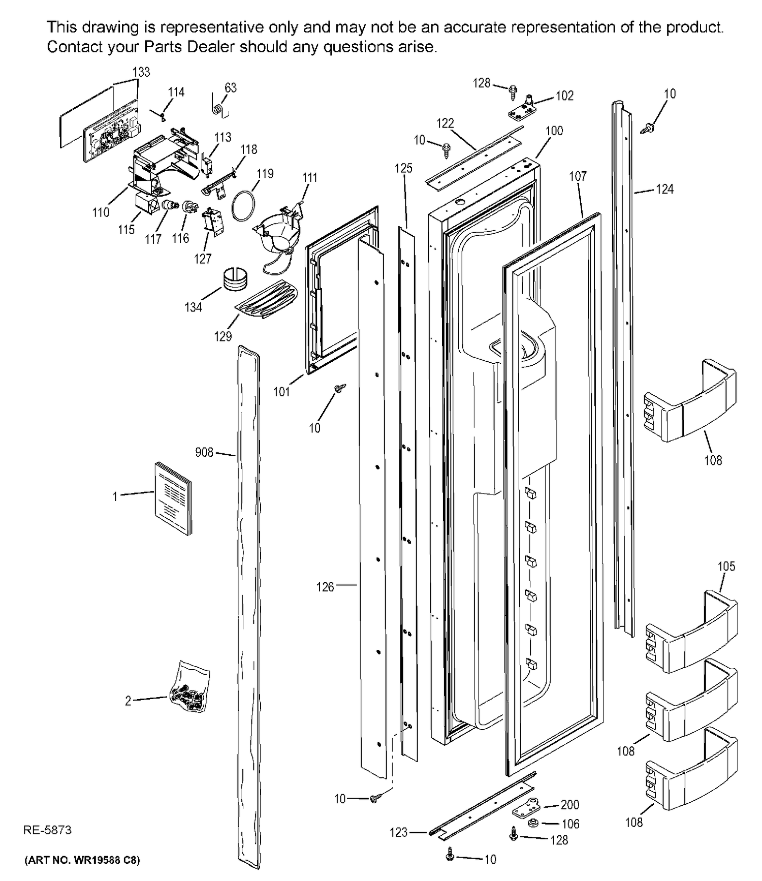 FZ DOOR Diagram and Parts List for ZISB480DXC  General Electric Refrigerator