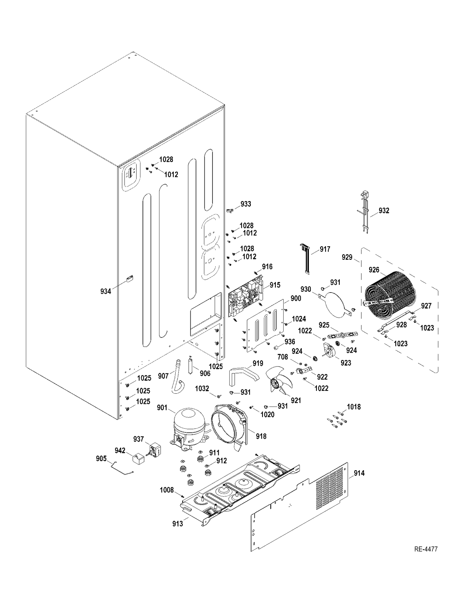 SYSTEM Diagram and Parts List for PDRS0MBYELSS  General Electric Refrigerator