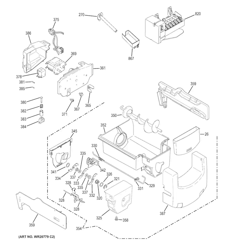 Ice Maker & Dispenser Diagram and Parts List for PZS25KSECFSS  General Electric Refrigerator