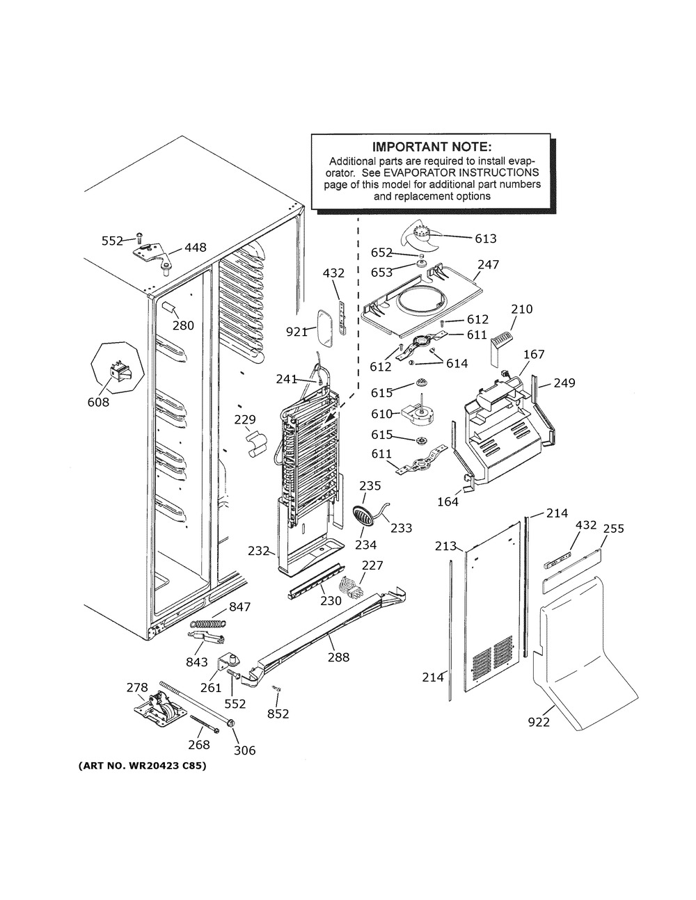Freezer Section Diagram and Parts List for PZS22MSKPHSS  General Electric Refrigerator