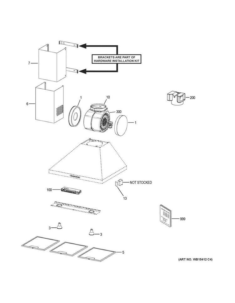 Range Hood Diagram and Parts List for JVW5361EJ1ES  General Electric Range Hood