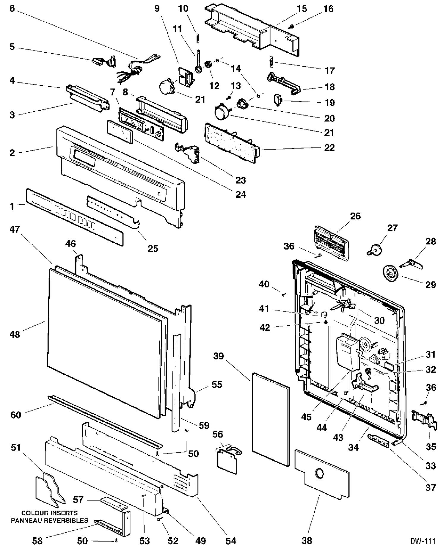DOOR & ESCUTCHEON PARTS Diagram and Parts List for GSB9935VS129  General Electric Dishwasher