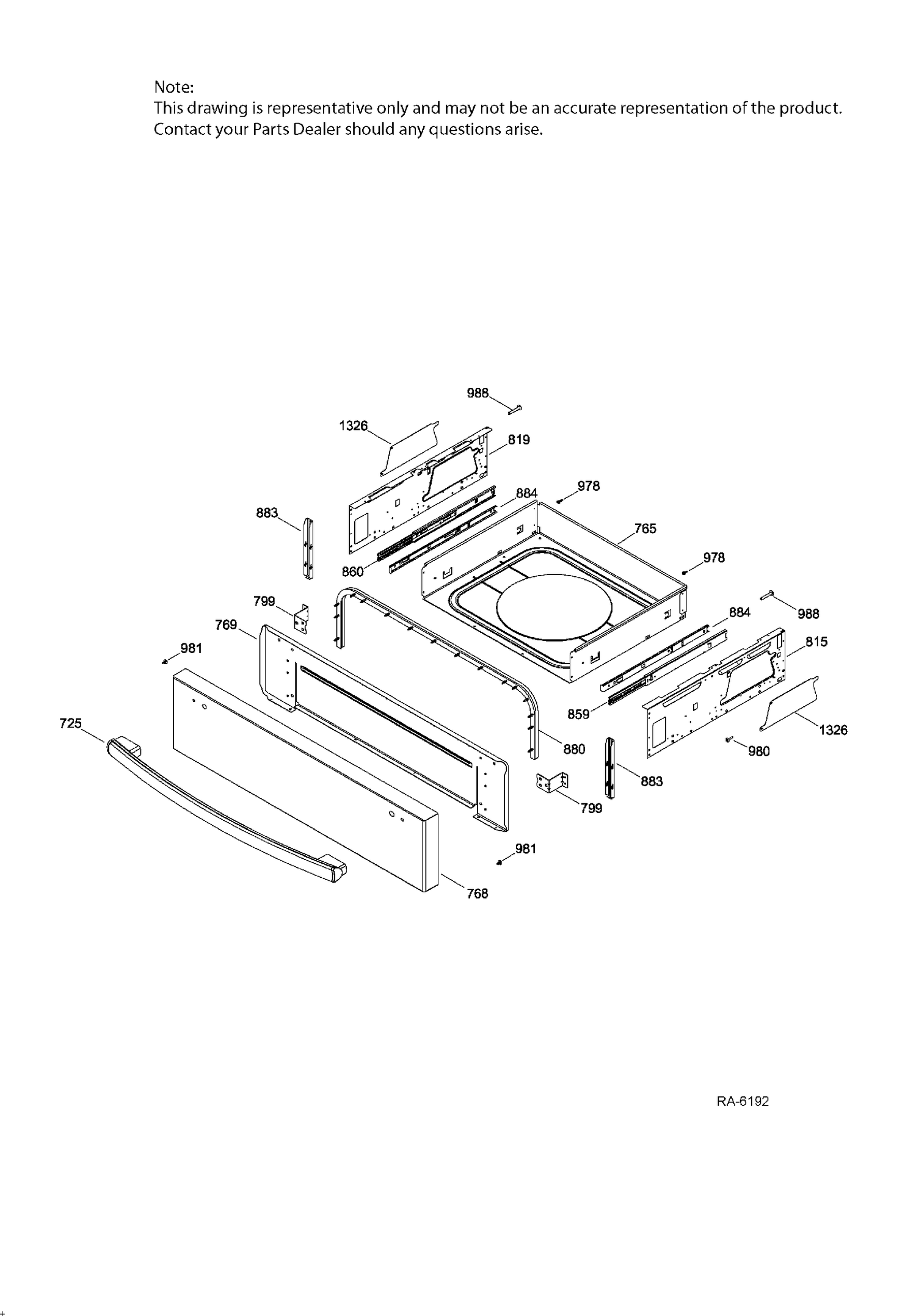 DRAWER PARTS Diagram and Parts List for PCB940EK1ES  General Electric Range