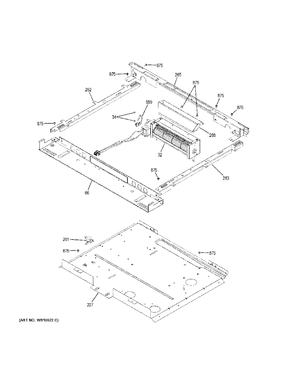Cooling fan Diagram and Parts List for JS760SL3SS  General Electric Range