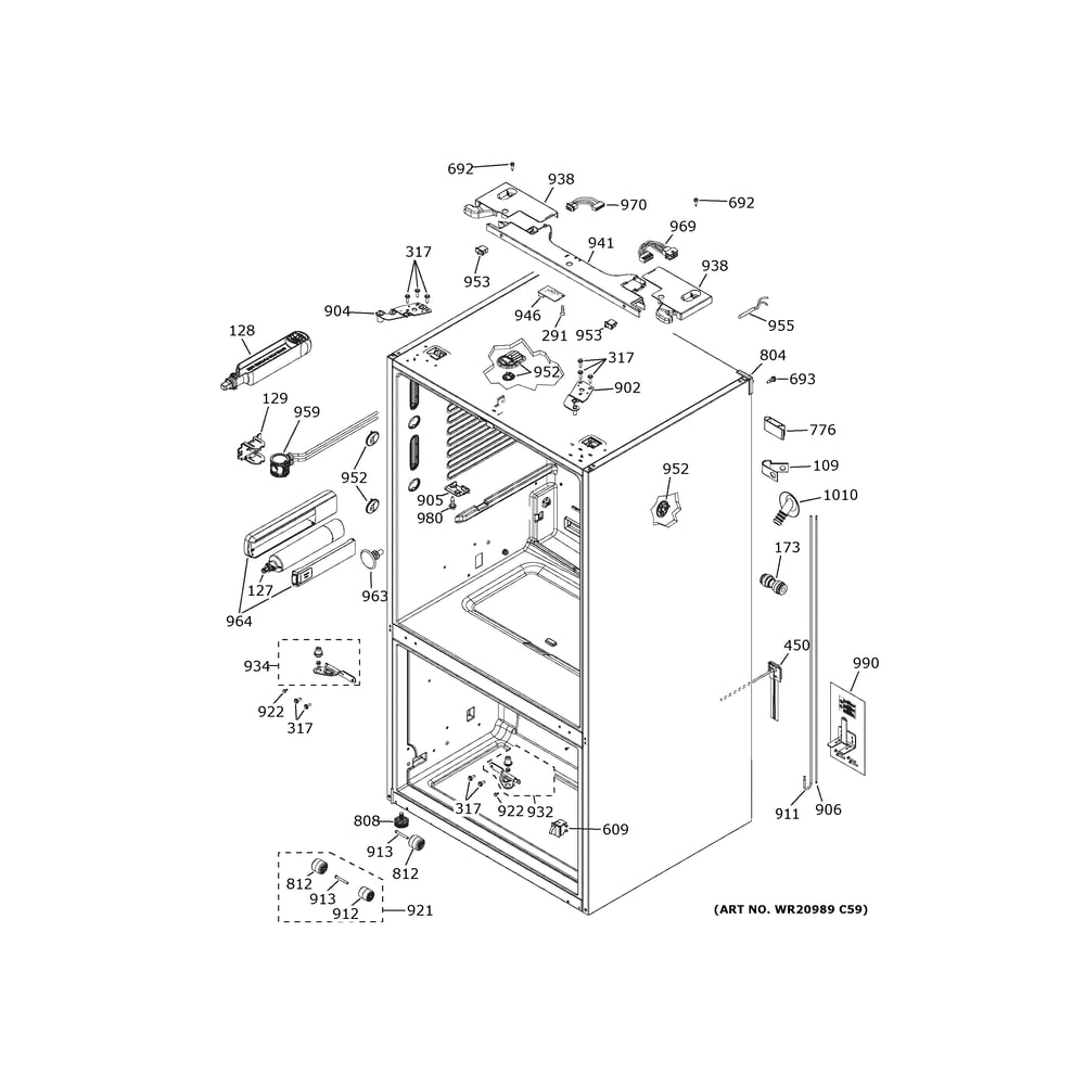 Case Parts Diagram and Parts List for PWE23KMKPES  General Electric Refrigerator