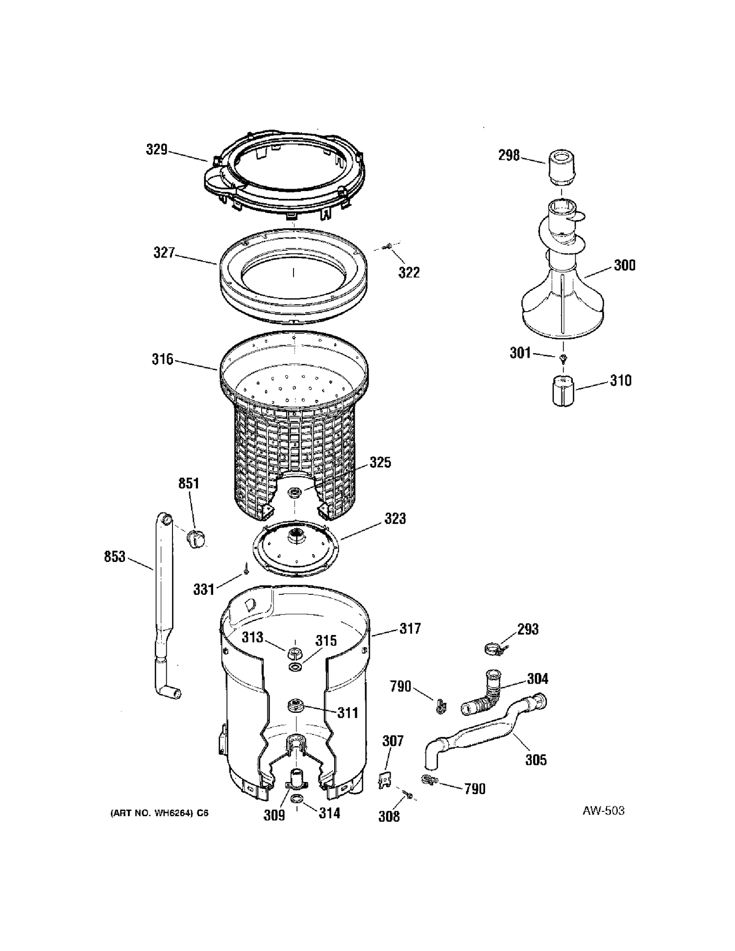 TUB Diagram and Parts List for 56221B3WW  General Electric Washer