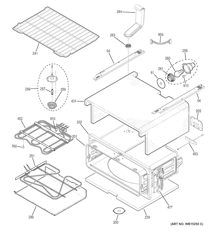 Upper Oven Diagram and Parts List for PCB950SF4SS  General Electric Range