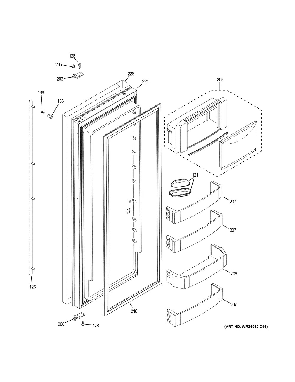 Fresh Food Door Diagram and Parts List for ZISS420DKCSS  General Electric Refrigerator