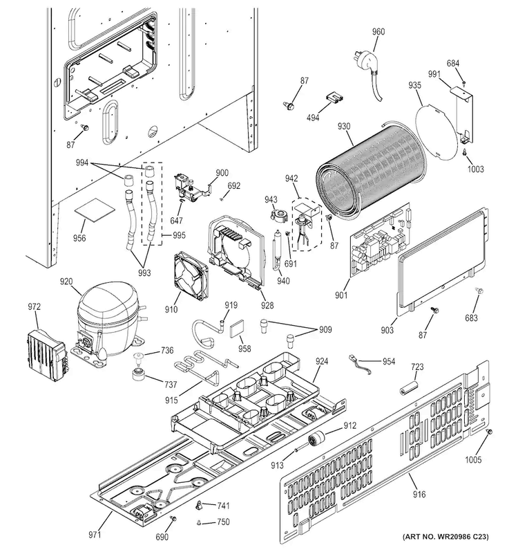 Machine Compartment Diagram and Parts List for GYE22KMHBES  General Electric Refrigerator