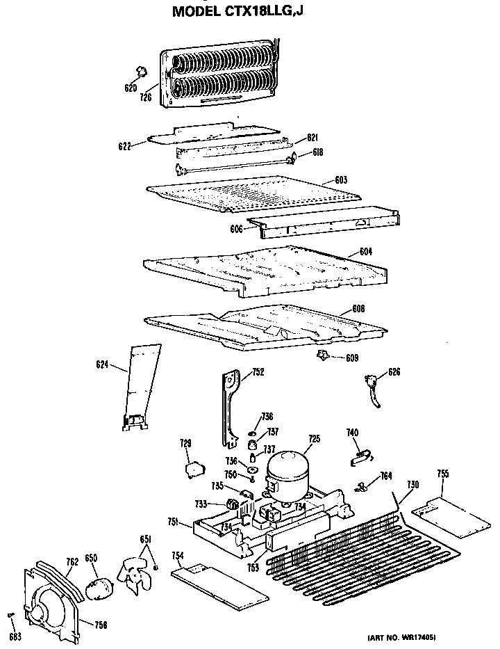 Unit Parts Diagram and Parts List for CTX18LLJRAD  Hotpoint Refrigerator