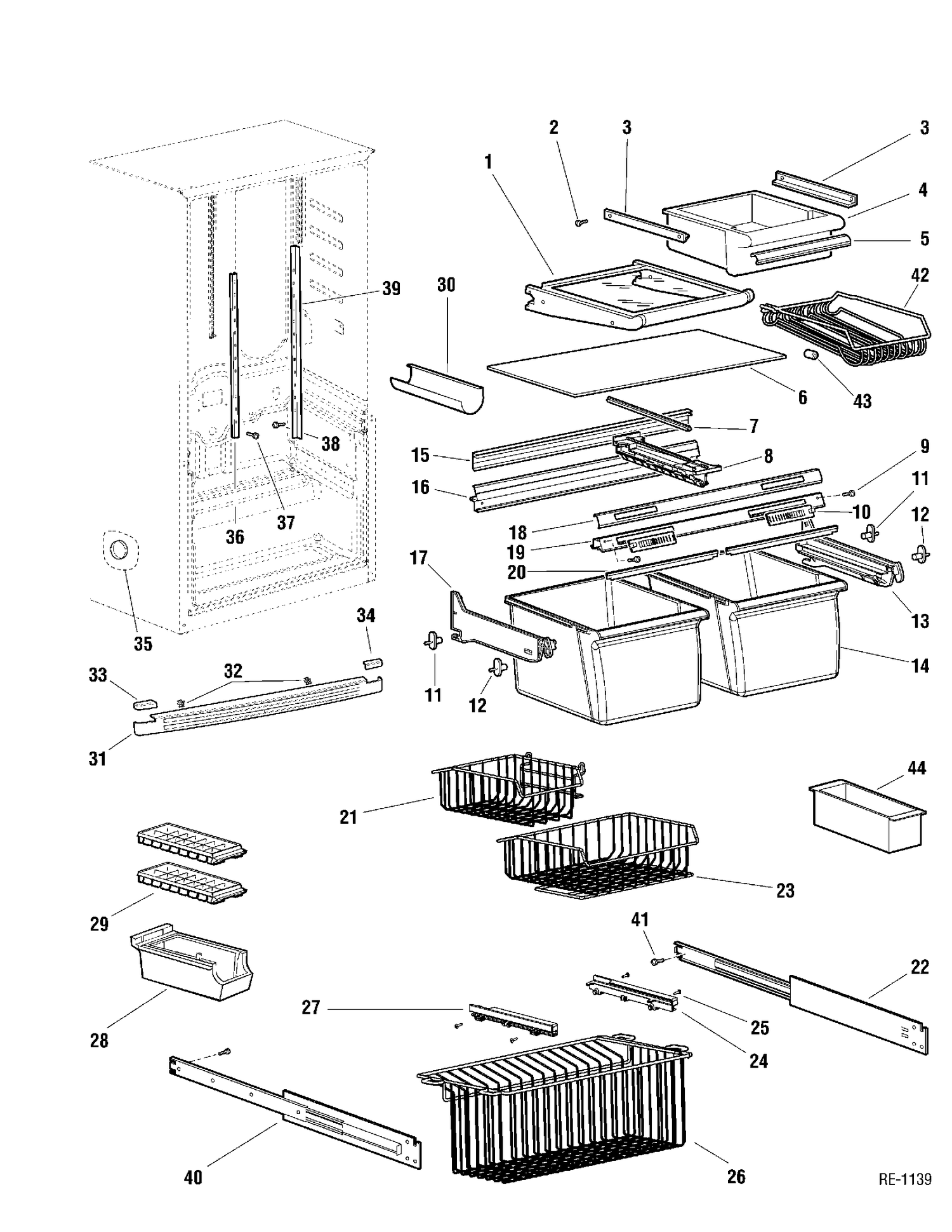 CABINET GROUP Diagram and Parts List for 3220-00LA0S00  General Electric Refrigerator