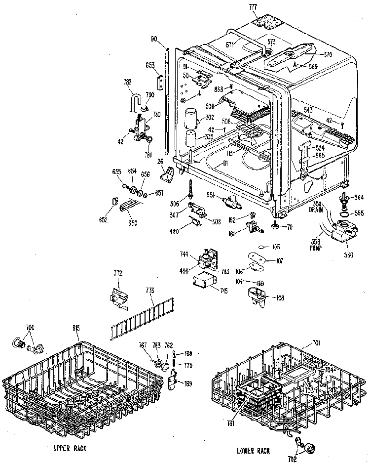 Tub Assembly Diagram and Parts List for 3000B10  General Electric Dishwasher