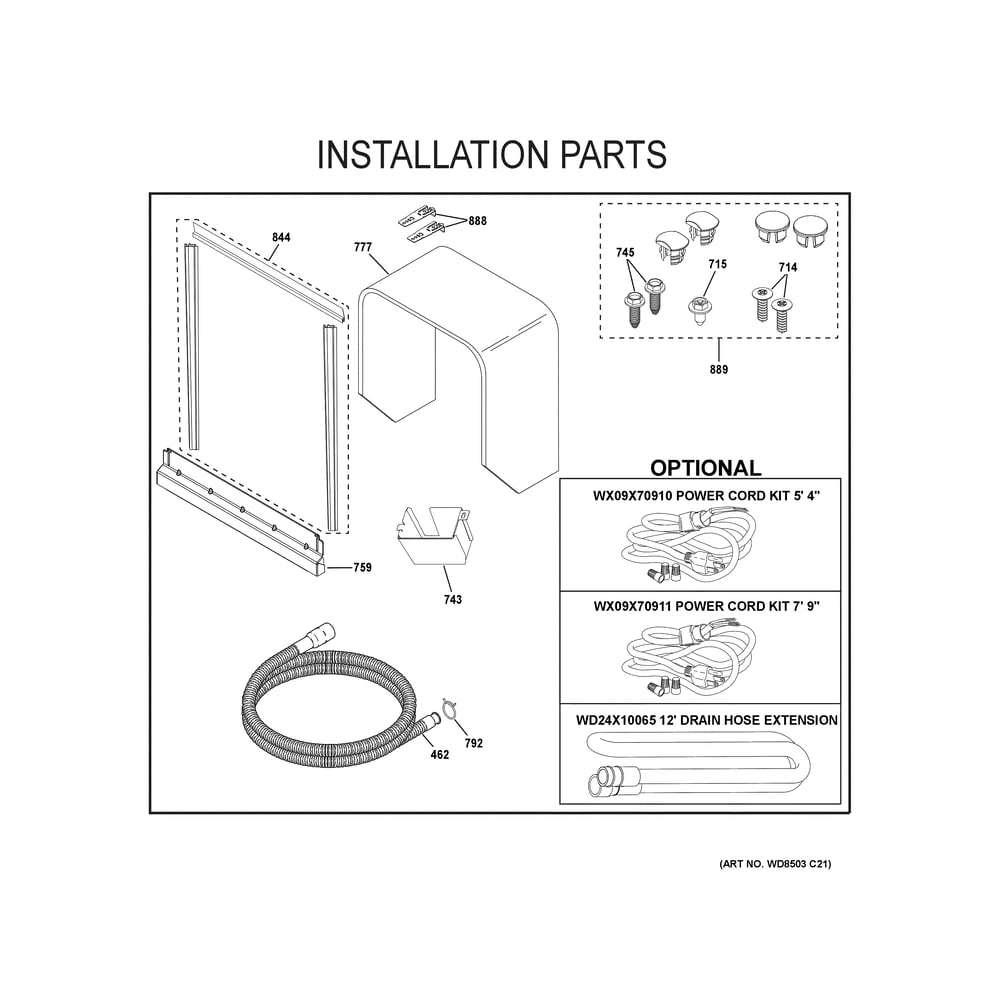 Installation Parts Diagram and Parts List for ZDT925SPNCSS  General Electric Dishwasher