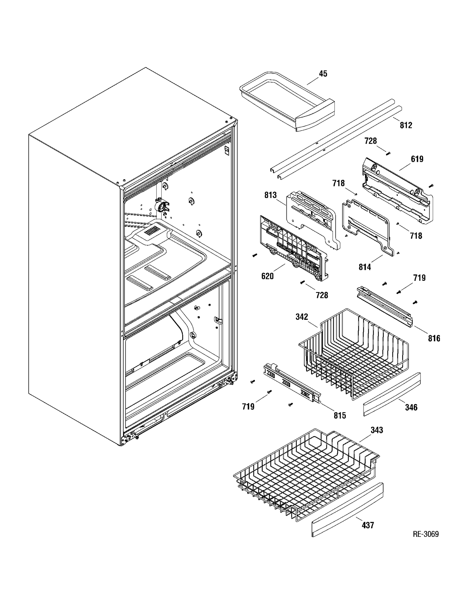 FZ SHELVES Diagram and Parts List for PFSF5PJXACC  General Electric Refrigerator