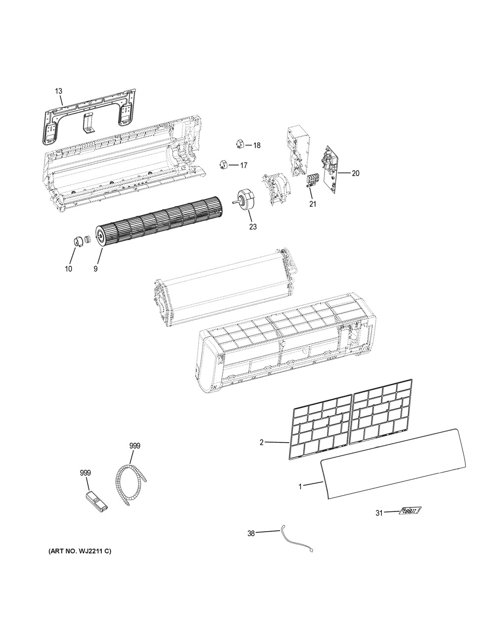 Room Air Conditioner Diagram and Parts List for HSU12VHGL-G  General Electric Air Conditioner
