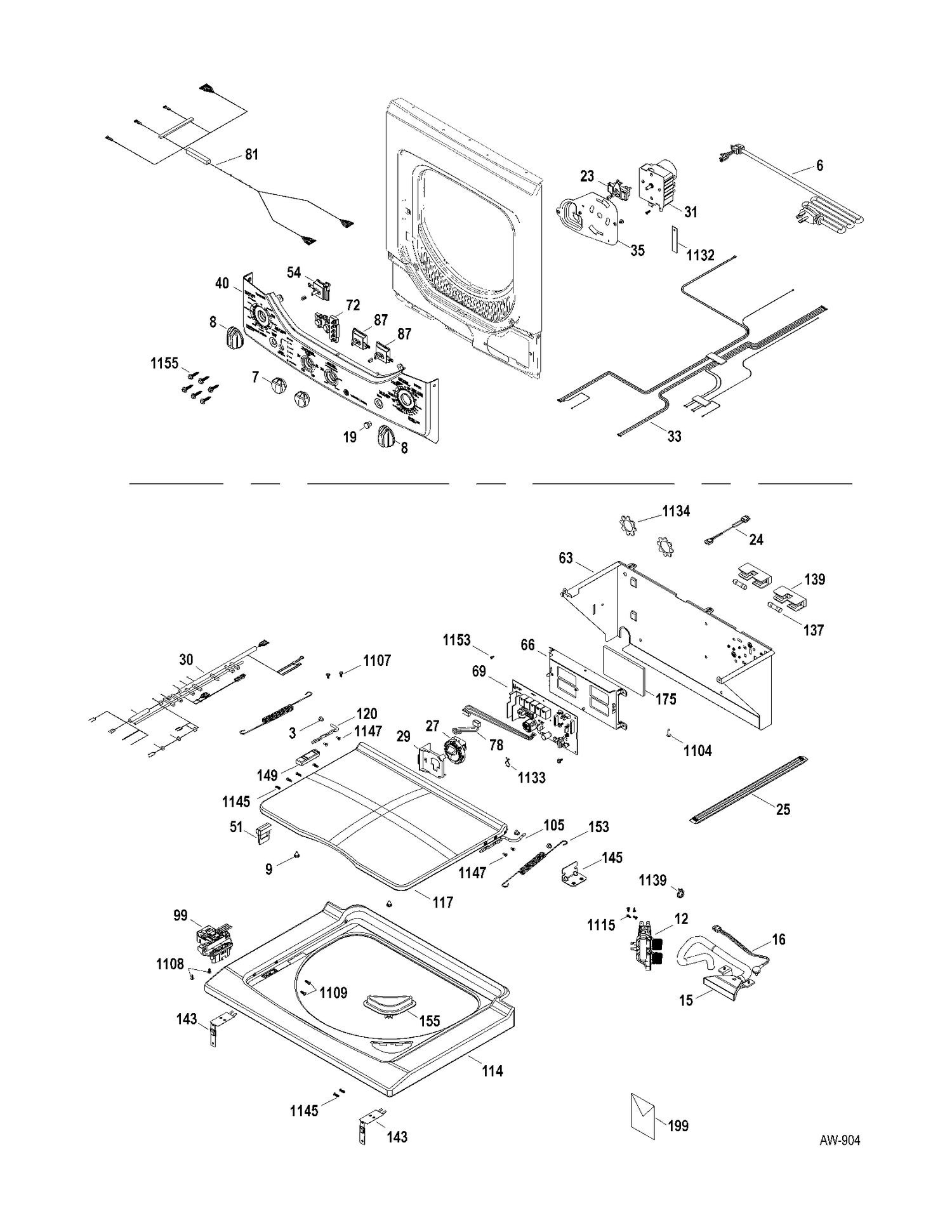 LID-CONTROLS Diagram and Parts List for GUAP240EM0WW  General Electric Washer