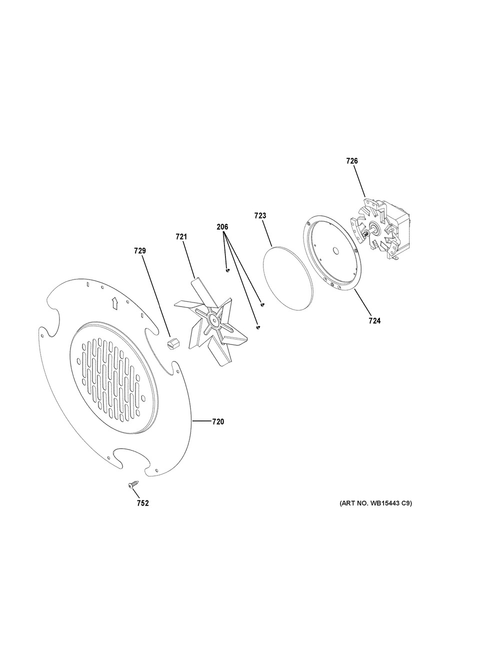 Convection Fan Diagram and Parts List for JGB700SEJ5SS  General Electric Range