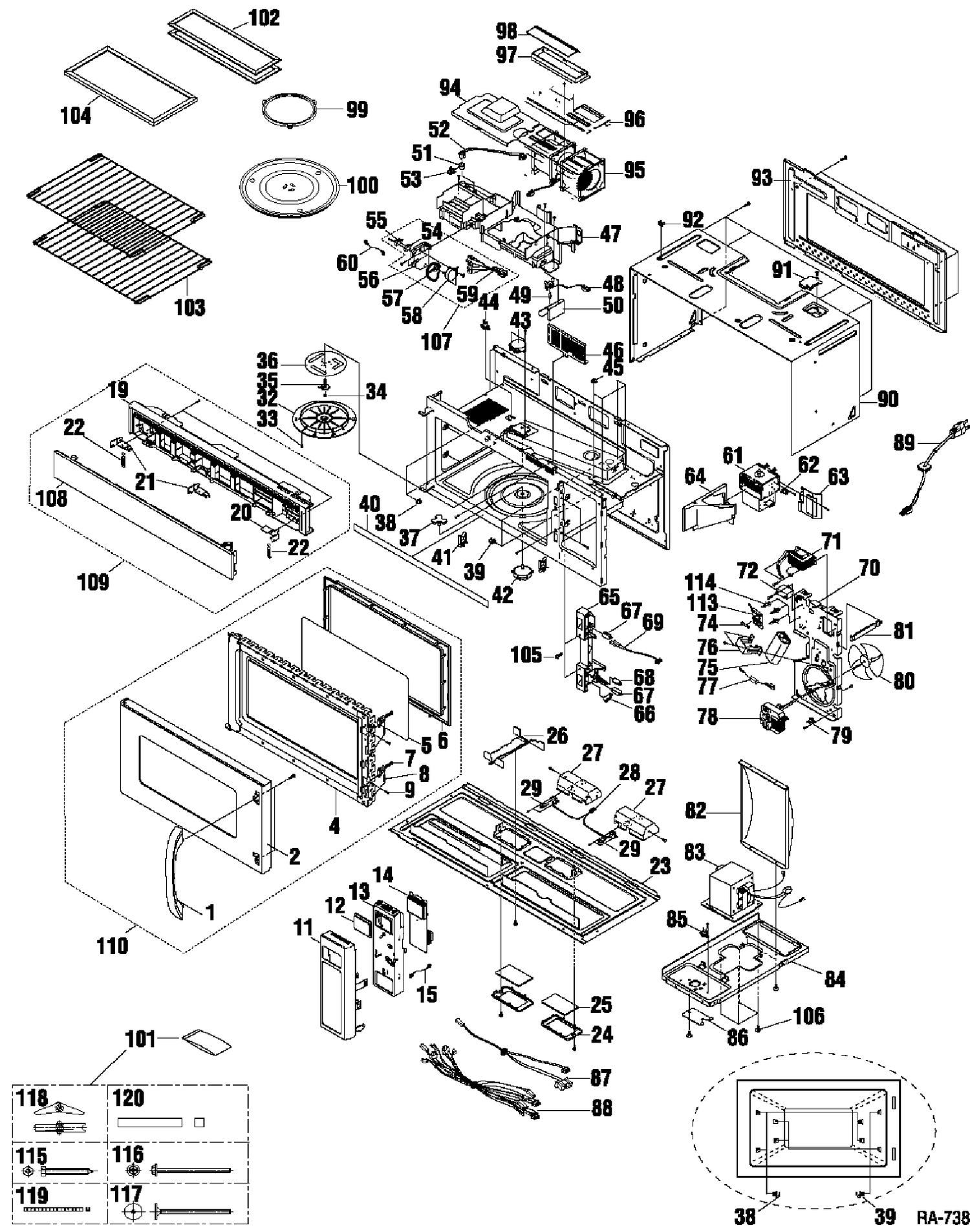 UNIT PARTS Diagram and Parts List for JVM1860SDC01  General Electric Microwave