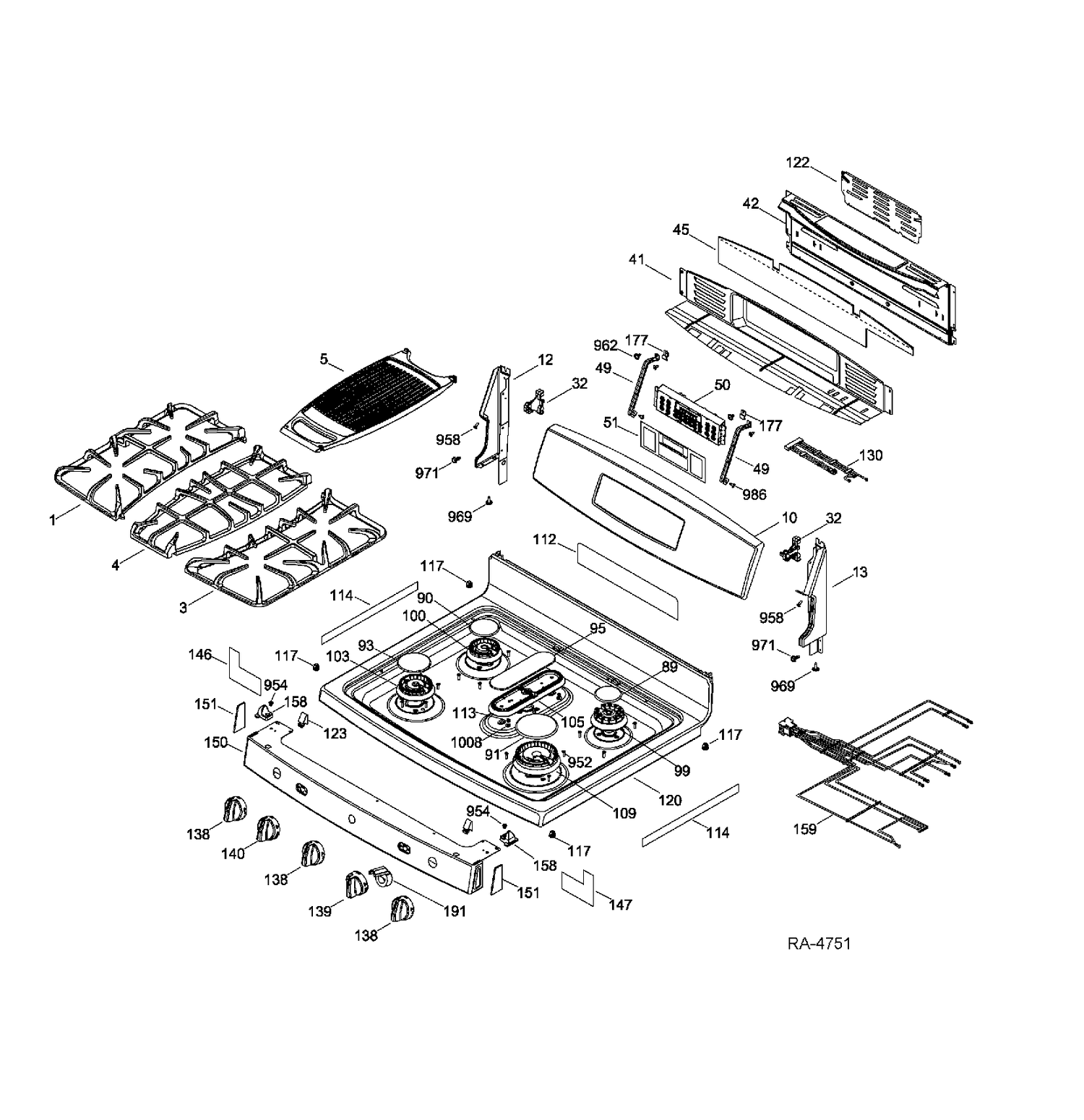 CONTROL PANEL & COOKTOP Diagram and Parts List for PCGB910DET1WW  General Electric Range