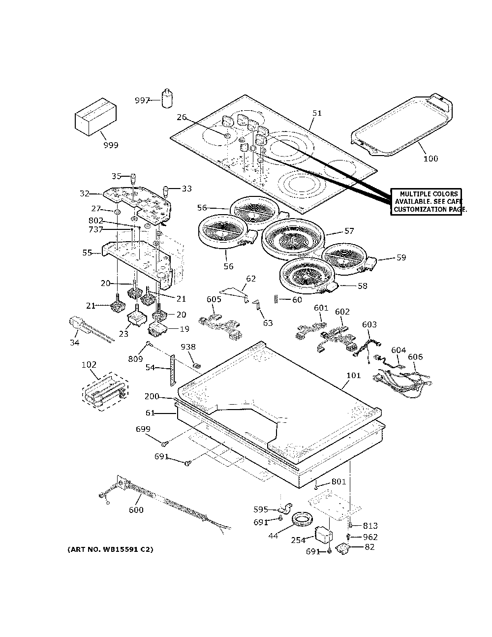 Control Panel And Cooktop Diagram and Parts List for CEP70362M2S1  General Electric Cooktop