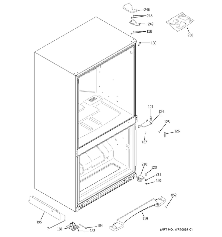 Case Parts Diagram and Parts List for ABE20EGHBRWS  General Electric Refrigerator