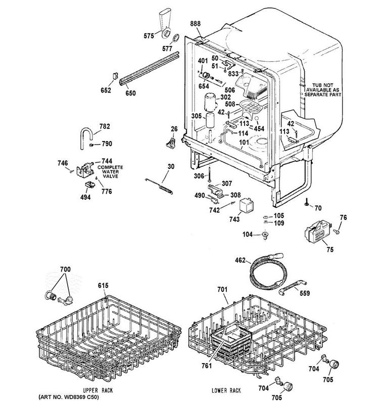 Body Parts Diagram and Parts List for GSM2200V45BB  General Electric Dishwasher