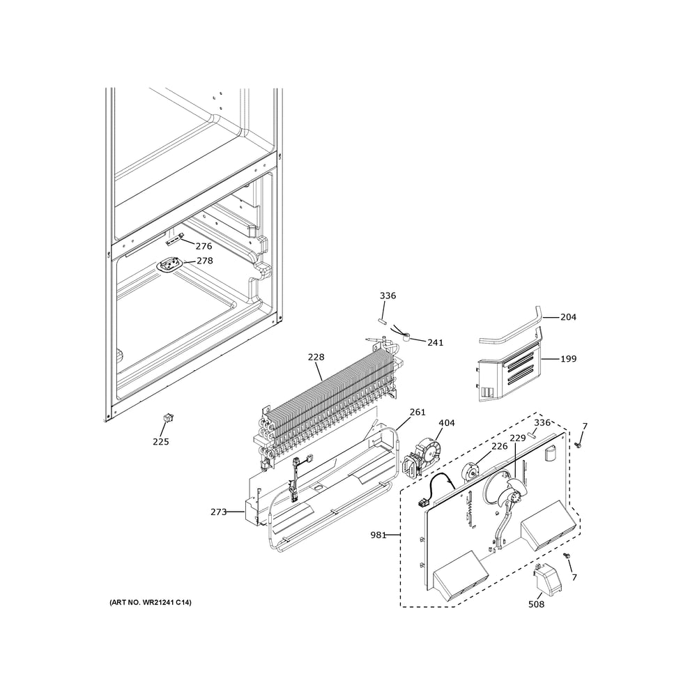 Freezer Section Diagram and Parts List for GYE18JYLHFFS  General Electric Refrigerator