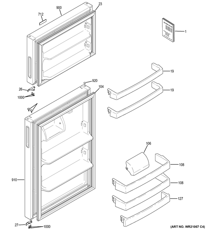 Doors Diagram and Parts List for HPS18BTHBRBB  Hotpoint Refrigerator