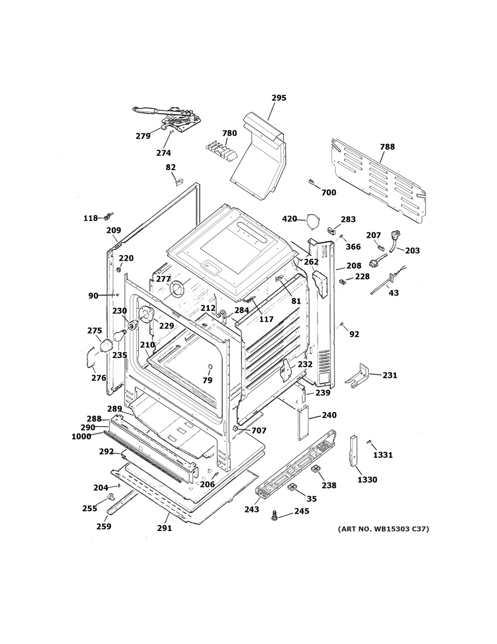 Body Parts Diagram and Parts List for JGB635DEK5BB  General Electric Range
